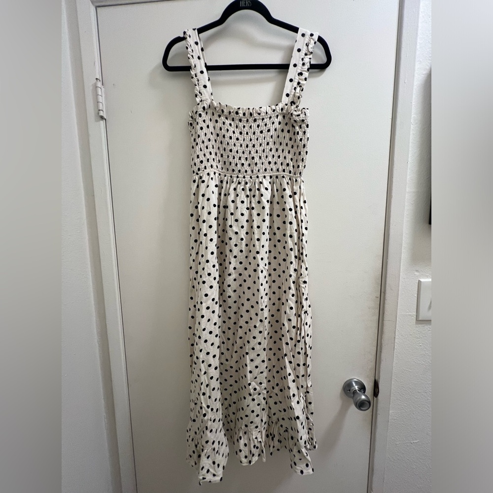 Zara black & white polka dot dress. Midi-maxi length.